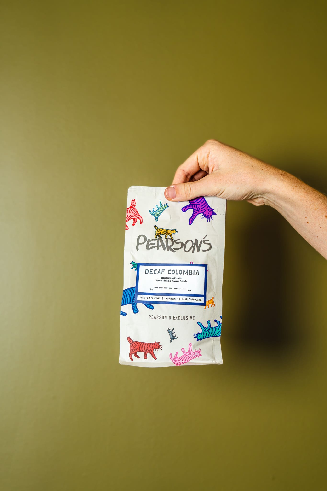 Decaf Colombia 12oz bag. Pearson's sugarcane EA decaf